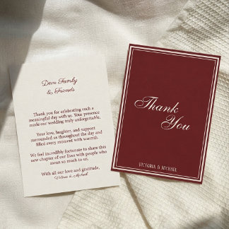 Cartão De Agradecimento Casamento Chic Vintage Dinheiro Antigo Vermelho Es