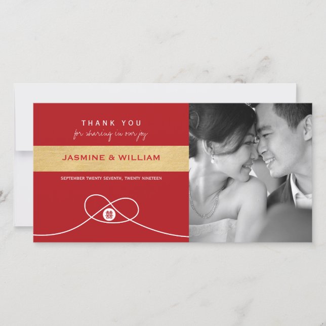 Cartão De Agradecimento Casamento Chinês de Dupla Felicidade do Red Knot U (Frente)