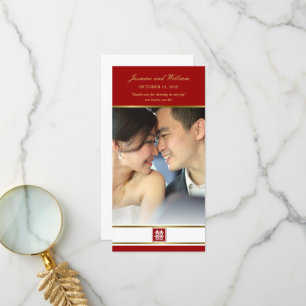 Cartão De Agradecimento Casamento Chinês de Felicidade Dupla Quadrada Verm