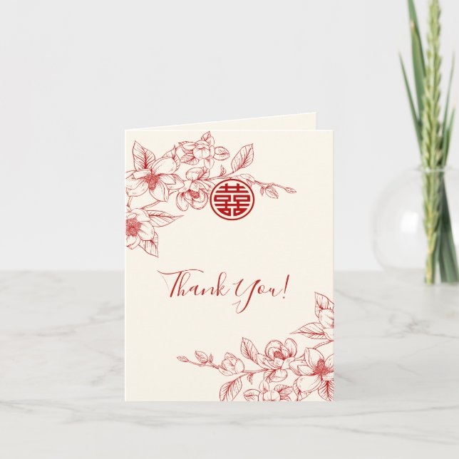 Cartão De Agradecimento Casamento Chinês de Magnolia Cream - Obrigado (Frente)