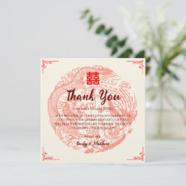Cartão De Agradecimento Casamento chinês de ouro vermelho e Dragão-Phoenix