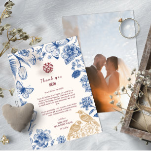 Cartão De Agradecimento Casamento Chinês Magpie Duplo Xi com Foto Personal