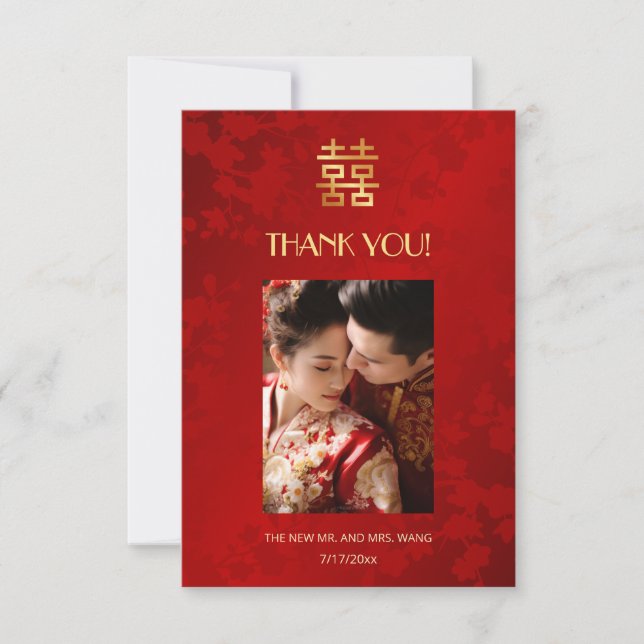 Cartão De Agradecimento Casamento Chinês Simples Foto Moderna (Frente)