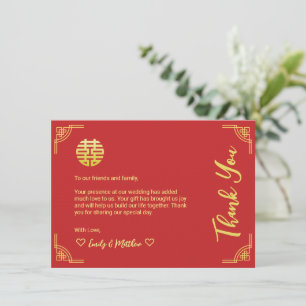 Cartão De Agradecimento Casamento chinês vermelho moldura dourada círculo