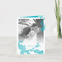 Cartão De Agradecimento Casamento chique de Boho do pavão floral de