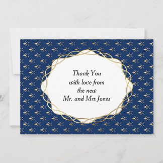 Cartão De Agradecimento Casamento Clássico Azul e Dourado