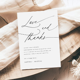 Cartão De Agradecimento Casamento Clássico Branco e Preto de Script Elegan