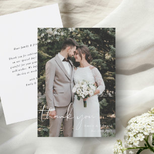 Cartão De Agradecimento Casamento Clássico com Foto e Letra Manual