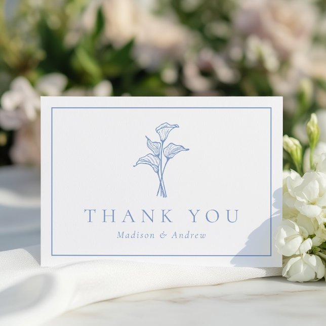 Cartão De Agradecimento Casamento Clássico com Lírio de Calla Azul (Criador carregado)