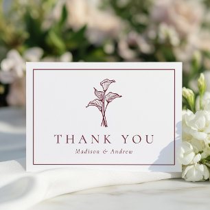 Cartão De Agradecimento Casamento Clássico de Lírio Calla Borgonha