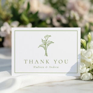 Cartão De Agradecimento Casamento Clássico de Lírio de Cala Verde Oliva