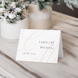 Cartão De Agradecimento Casamento clássico de monograma de caligrafia