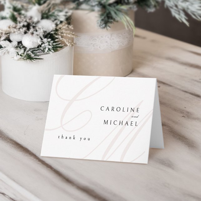 Cartão De Agradecimento Casamento clássico de monograma de caligrafia (Classic Elegance calligraphy monogram wedding Thank You Card)