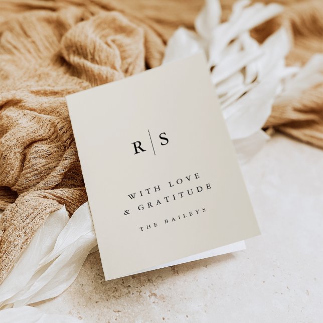 Cartão De Agradecimento Casamento clássico de preto e cru monograma (Criador carregado)