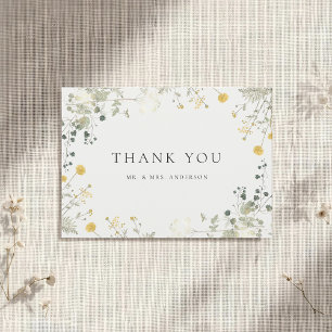Cartão De Agradecimento Casamento Clássico Elegante de Flores Silvestres S