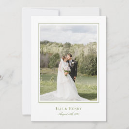 Cartão De Agradecimento Casamento Clássico Elegante Foto Verde Sage