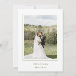 Cartão De Agradecimento Casamento Clássico Elegante Foto Verde Sage