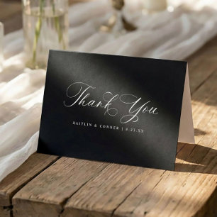 Cartão De Agradecimento Casamento Clássico Elegante Preto e Branco