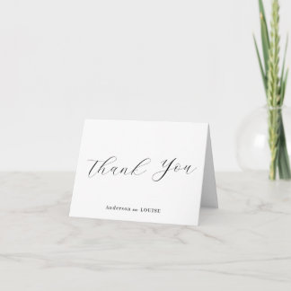 Cartão De Agradecimento Casamento Clássico Elegante Preto e Branco