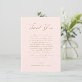 Cartão De Agradecimento Casamento Clássico Elegante Rosa e Dourado
