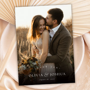 Cartão De Agradecimento Casamento Clássico Elegante Tipografia Foto Única