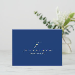 Cartão De Agradecimento Casamento Clássico em Azul Marinho e Creme