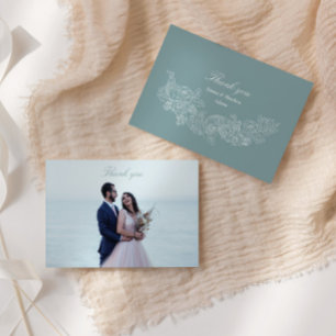 Cartão De Agradecimento Casamento Clássico Foto Azul Royal Regência