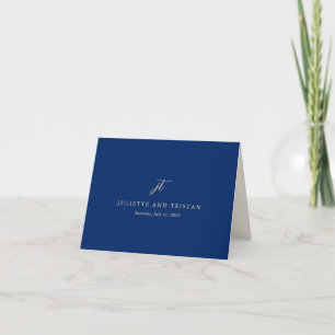 Cartão De Agradecimento Casamento Clássico Navy e Creme Elegante