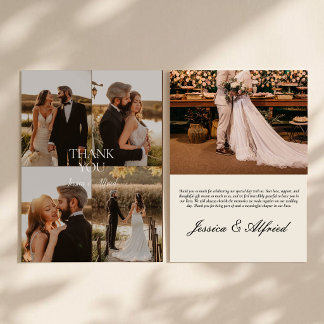 Cartão De Agradecimento Casamento Colagem de Fotos com Caligrafia Moderna