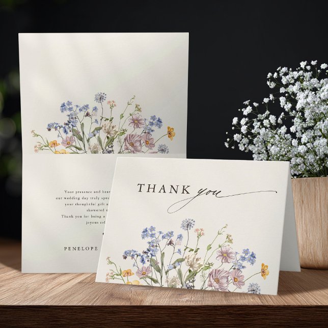 Cartão De Agradecimento Casamento Colorido de Primavera Wildflower Meadow  (Colorful Spring Wildflower Meadow Garden Wedding Thank You Card)