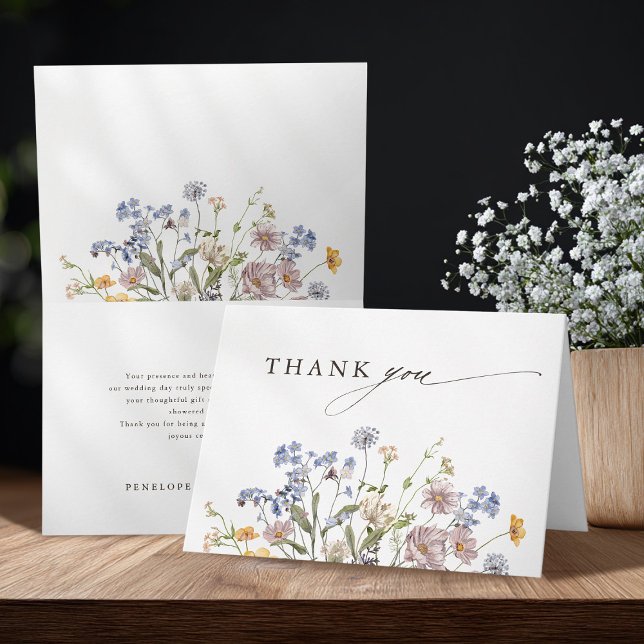 Cartão De Agradecimento Casamento Colorido de Primavera Wildflower Meadow  (Colorful Spring Wildflower Meadow Garden Wedding folded Thank You Card)