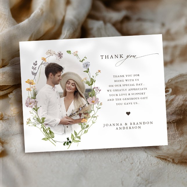 Cartão De Agradecimento Casamento Colorido de Primavera Wildflower Meadow  (Colorful Spring Wildflower Meadow Garden Wedding Thank You Card)