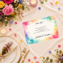 Cartão De Agradecimento Casamento Colorido em Aquarela
