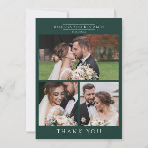 Cartão De Agradecimento Casamento com 3 Fotos Modernas Letradas à Mão