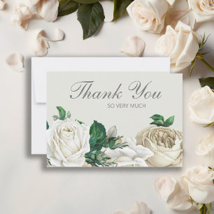 Cartão De Agradecimento Casamento com a Elegante Ivory White Roses Obrigad