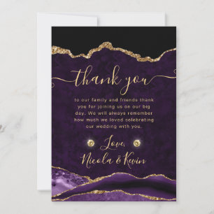 Cartão De Agradecimento Casamento com Ágata Brilhante Roxo e Dourado