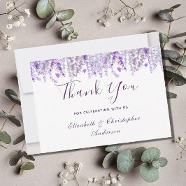 Cartão De Agradecimento Casamento com Aquarela Botânica Floral de Lavanda