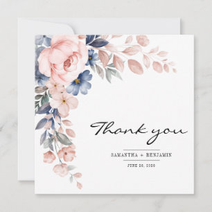 Cartão De Agradecimento Casamento com Aquarela Floral Elegante