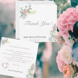 Cartão De Agradecimento Casamento com Aquarela Floral Fina