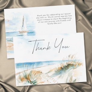 Cartão De Agradecimento Casamento com Aquarela Moderna de Praia Costeira