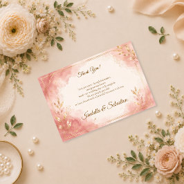 Cartão De Agradecimento Casamento com Aquarela Rosa Elegante
