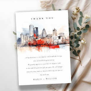 Cartão De Agradecimento Casamento com Aquarelas da Cidade de Boston Massac