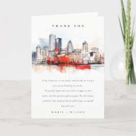 Cartão De Agradecimento Casamento com Aquarelas da Cidade de Boston Massac