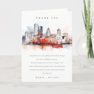 Cartão De Agradecimento Casamento com Aquarelas da Cidade de Boston Massac