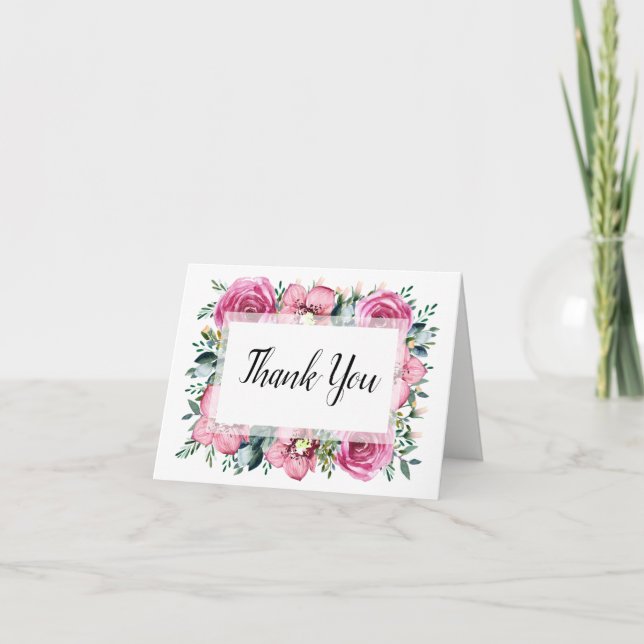 Cartão De Agradecimento Casamento com Aquarelas Florais da Orquídea Rosa M (Frente)