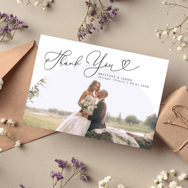 Cartão De Agradecimento Casamento com Arco Branco Obrigado Script (Criador carregado)