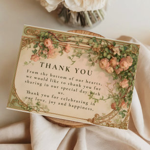 Cartão De Agradecimento Casamento com Arco de Rosa Vintage