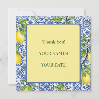Cartão De Agradecimento Casamento com Azulejo Siciliano e Limão