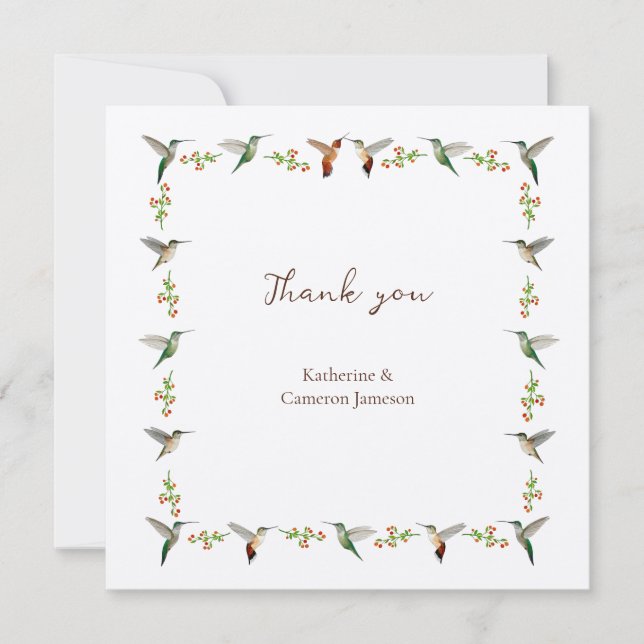 Cartão De Agradecimento Casamento com Beija-flor (Frente)