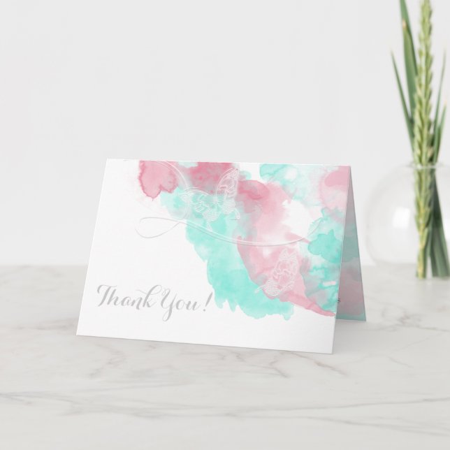 Cartão De Agradecimento Casamento com Blush de Borboleta de Aquarela (Frente)